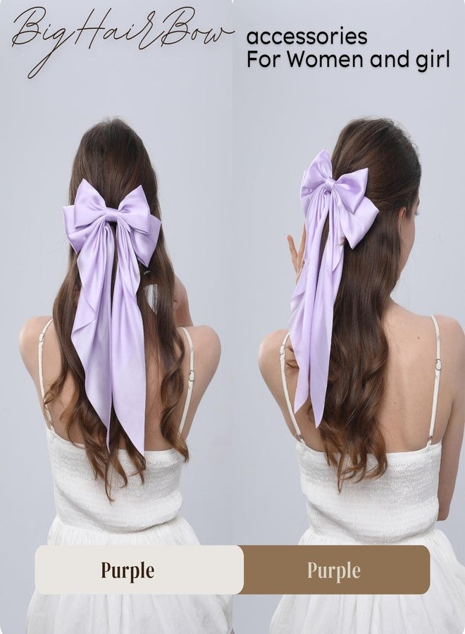 LuSeren 2PCS Big Hair Bow Clips for Women Girls – Purple Satin Ribbon Bow Barrettes with Long Tails, Large Hair Accessories for Ponytail, Party, Prom & Wedding - Image 5